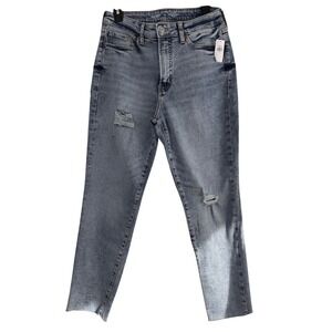 Old Navy High Rise OG Straight Jeans 10 Distressed Medium Wash Raw Hem NWT